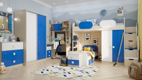 Детская комната Скай Люкс (Синий/Белый/корпус Клен) в Удачном - udachnyj.katalogmebeli.com | фото 5