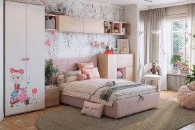 Комплект детской мебели Алина К2 Дуб мария/белый/нежно-розовый велюр в Удачном - udachnyj.katalogmebeli.com | фото 1