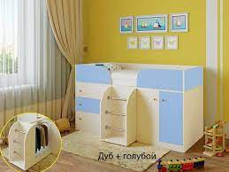 Кровать-чердак Малыш-4 Дуб молочный/Голубой в Удачном - udachnyj.katalogmebeli.com | фото