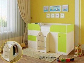 Кровать-чердак Малыш-4 Дуб молочный/Лайм в Удачном - udachnyj.katalogmebeli.com | фото 1