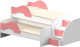 Кровать детская Матрешка выкатная с лестницей  Белый/Розовый в Удачном - udachnyj.katalogmebeli.com | фото