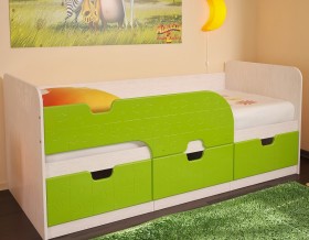 Кровать детская Минима 1,86м с ящиками (дуб атланта/лайм глянец) в Удачном - udachnyj.katalogmebeli.com | фото