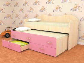 Кровать детская Нимфа двухместная 2.0 Дуб молочный/Розовый в Удачном - udachnyj.katalogmebeli.com | фото 1