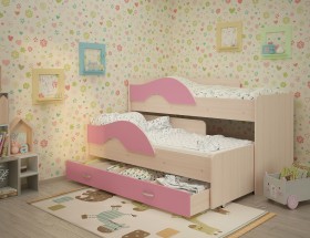 Кровать детская Радуга 1600 Млечный дуб/Розовый в Удачном - udachnyj.katalogmebeli.com | фото