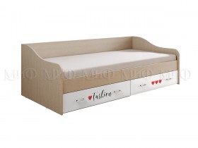 Кровать Girl Вега 0,9 м (Дуб беленый/Белый глянец/фотопечать) в Удачном - udachnyj.katalogmebeli.com | фото
