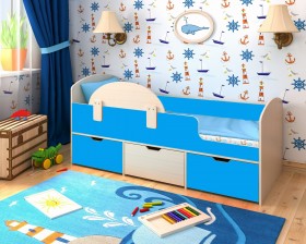 Кровать Малыш-мини с бортиком Дуб молочный/Голубой в Удачном - udachnyj.katalogmebeli.com | фото