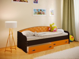 Кровать Софа-7 с мягкой спинкой (800х1900) Венге/Оранжевый в Удачном - udachnyj.katalogmebeli.com | фото