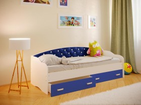Кровать Софа-7 с мягкой спинкой со стразами (800х1900) Белый/Синий в Удачном - udachnyj.katalogmebeli.com | фото