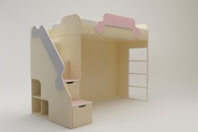 Кровать второй ярус с лестницей Грэйси (Розовый/Серый/корпус Клен) в Удачном - udachnyj.katalogmebeli.com | фото 2