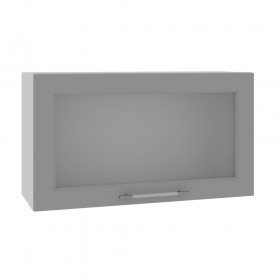 Квадро ВПГС 800 шкаф верхний горизонтальный со стеклом высокий (Ваниль кожа/корпус Серый) в Удачном - udachnyj.katalogmebeli.com | фото