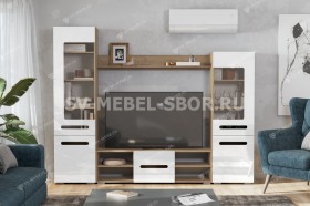 Мебель для гостиной МГС 6 (Исполнение 1/Дуб золотой/Белый глянец) в Удачном - udachnyj.katalogmebeli.com | фото