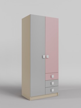Шкаф 2-х створчатый с ящиками Грэйси (Розовый/Серый/корпус Клен) в Удачном - udachnyj.katalogmebeli.com | фото