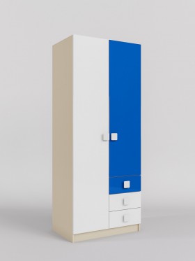 Шкаф 2-х створчатый с ящиками Скай люкс (Синий/Белый/корпус Клен) в Удачном - udachnyj.katalogmebeli.com | фото