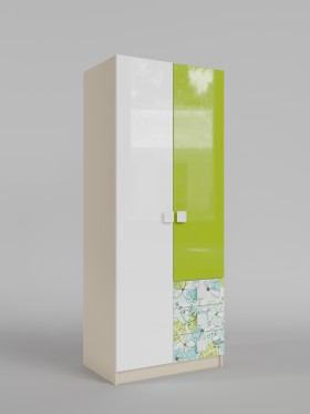 Шкаф 2-х створчатый с ящиками Твит (Белый/Зеленый/корпус Клен) в Удачном - udachnyj.katalogmebeli.com | фото