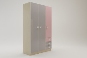 Шкаф 3-х створчатый с ящиками Грэйси (Розовый/Серый/корпус Клен) в Удачном - udachnyj.katalogmebeli.com | фото 2