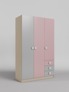 Шкаф 3-х створчатый с ящиками Грэйси (Розовый/Серый/корпус Клен) в Удачном - udachnyj.katalogmebeli.com | фото 1