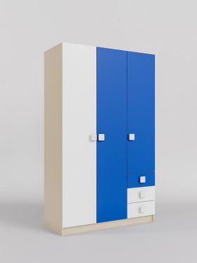 Шкаф 3-х створчатый с ящиками Скай (Синий/Белый/корпус Клен) в Удачном - udachnyj.katalogmebeli.com | фото