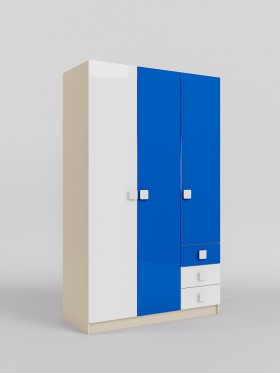 Шкаф 3-х створчатый с ящиками Скай люкс (Синий/Белый/корпус Клен) в Удачном - udachnyj.katalogmebeli.com | фото 1