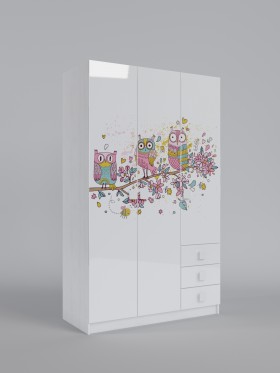 Шкаф 3-х створчатый с ящиками Совушки (Белый/корпус Выбеленное дерево) в Удачном - udachnyj.katalogmebeli.com | фото
