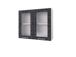 Шкаф 80 с 2-мя витринами Лофт (Камень Арья/корпус Белый) в Удачном - udachnyj.katalogmebeli.com | фото