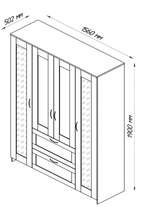 Шкаф четырехдверный Сириус с 1 зеркалом и 2 ящиками белый в Удачном - udachnyj.katalogmebeli.com | фото 2