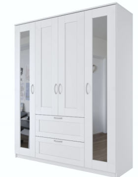 Шкаф четырехдверный Сириус с 2 зеркалами и 2 ящиками белый в Удачном - udachnyj.katalogmebeli.com | фото
