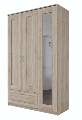Шкаф трехдверный Сириус с зеркалом и 1 ящиком дуб сонома в Удачном - udachnyj.katalogmebeli.com | фото 1