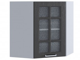 Шкаф верхний угловой со стеклом 590, ШВУС 590 (Клен серый/корпус белый) в Удачном - udachnyj.katalogmebeli.com | фото